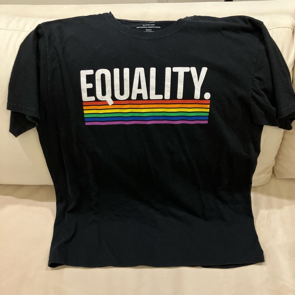 3/$18 NWOT Black Rainbow Short Sleeve T-shirt tee EQUALITY bold Pride